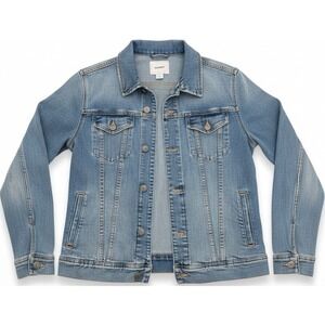 Old Navy Women's Medium Distressed Denim Jacket Trucker Button Front Blue Jean